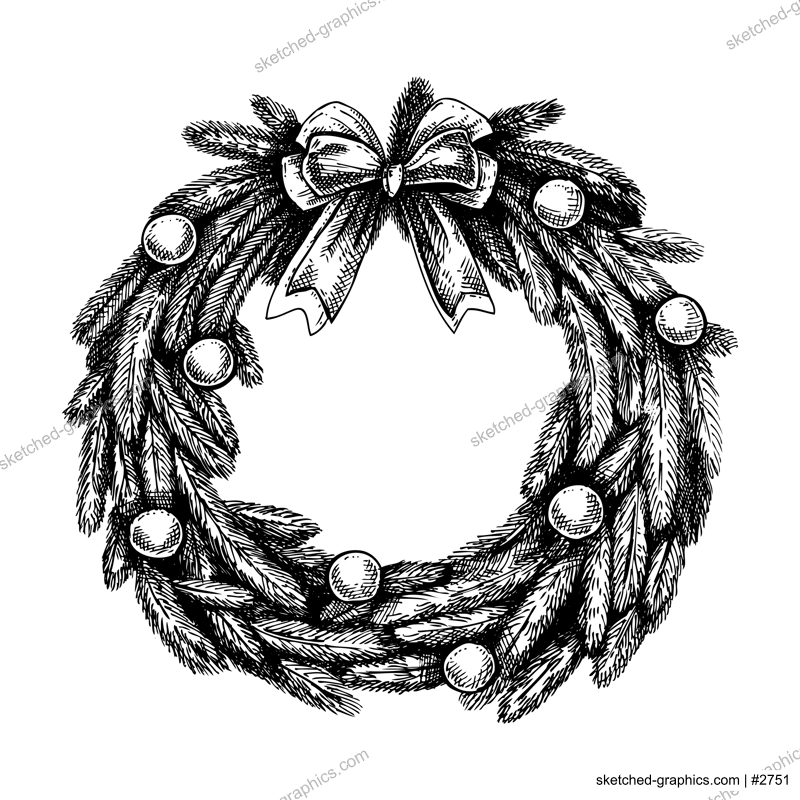 Vintage Christmas wreath sketch. Hand drawn vector illustration. Decorative design element
