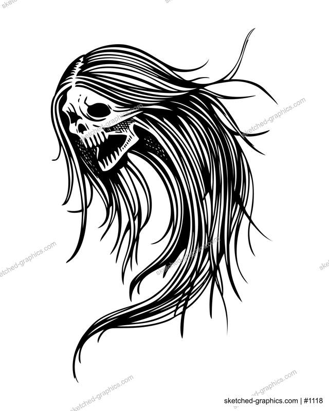 Vintage ghost woman portrait. Gothic tattoo design. Halloween hand-drawn vector illustration. Witch drawing. NOT AI generated
