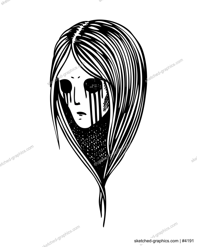 Vintage ghost woman portrait. Gothic tattoo design. Halloween hand-drawn vector illustration. Witch drawing. NOT AI generated