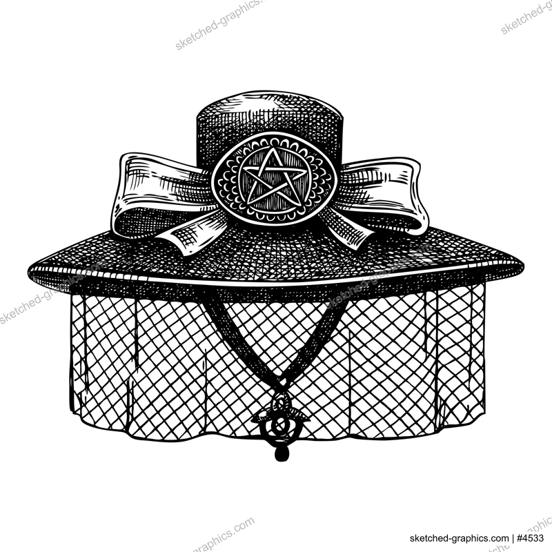 Vintage witch hat vector sketch. Gothic fashion illustration. Halloween, Dark academia accessory. Hand drawn historical costume design. NOT AI generated