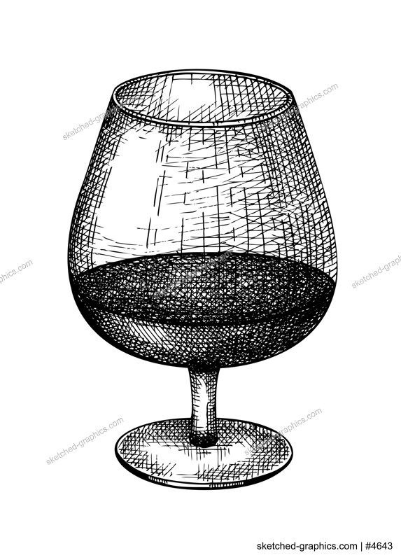 Hand-sketched whiskey glass illustration. Vector sketch of the popular drink bowl isolated on white background. Alcoholic drawing of brandy snifter for bar or restaurant menu design.