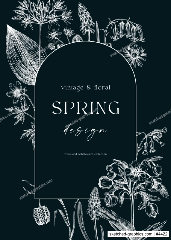 Elegant spring poster design. Wildflowers print in color. Woodland wild flower sketches. Floral background. Botanical card, invitation template . Hand drawn vector illustration, NOT AI