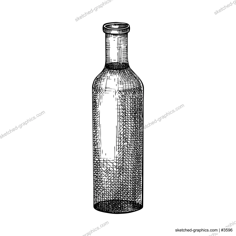 Hand sketched bottle with liquid in vintage style. Glassware drawing for beverages, winery, cosmetics, or perfume. Wine bottle sketch. Glass bottle isolated on white