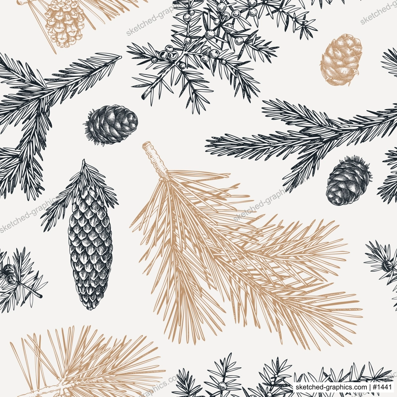 Winter garden seamless pattern. Christmas background. Conifer tree sketches. Hand-drawn vector illustration. NOT AI generated