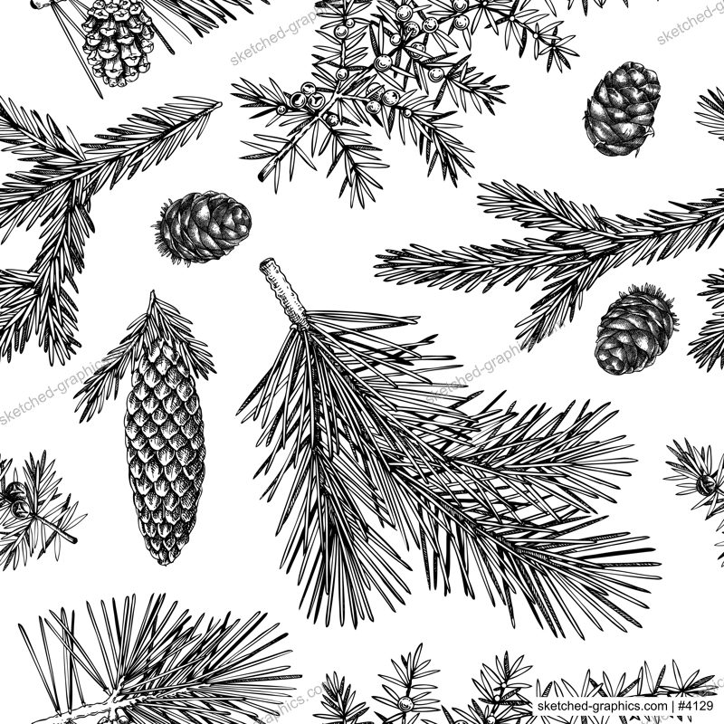 Winter garden seamless pattern. Christmas background. Conifer tree sketches. Hand-drawn vector illustration. NOT AI generated