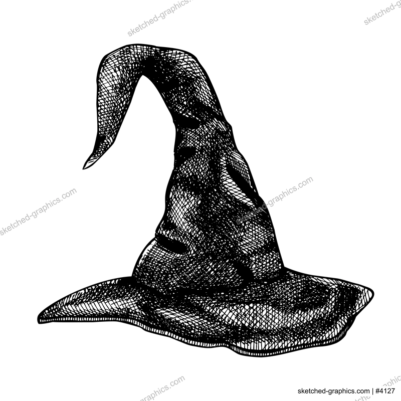 Witch hat sketch. Halloween vector illustration isolated on white background. Hand drawn design element for magical power, alchemy, witchcraft, magic. Mystical decor, print, tattoo