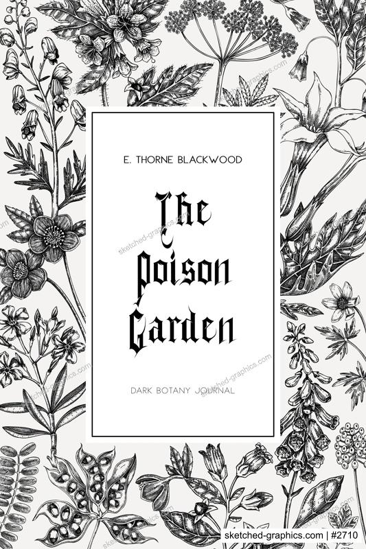 Sketch style witchcraft book cover design. Witch herbs background. Vintage apothecary card template. Poisonous plants hand drawn illustration in sketch style. NOT AI generated