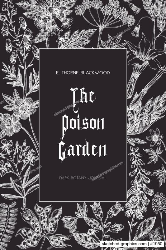 Witchcraft book cover design on chalkboard. Witch herbs background. Vintage apothecary card template. Poisonous plants hand drawn illustration in sketch style. NOT AI generated