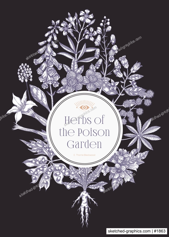 Witchcraft book cover design. Poisonous plants hand drawn vector illustration. Witch herbs apothecary vintage frame, card, invitation, print. NOT AI generated