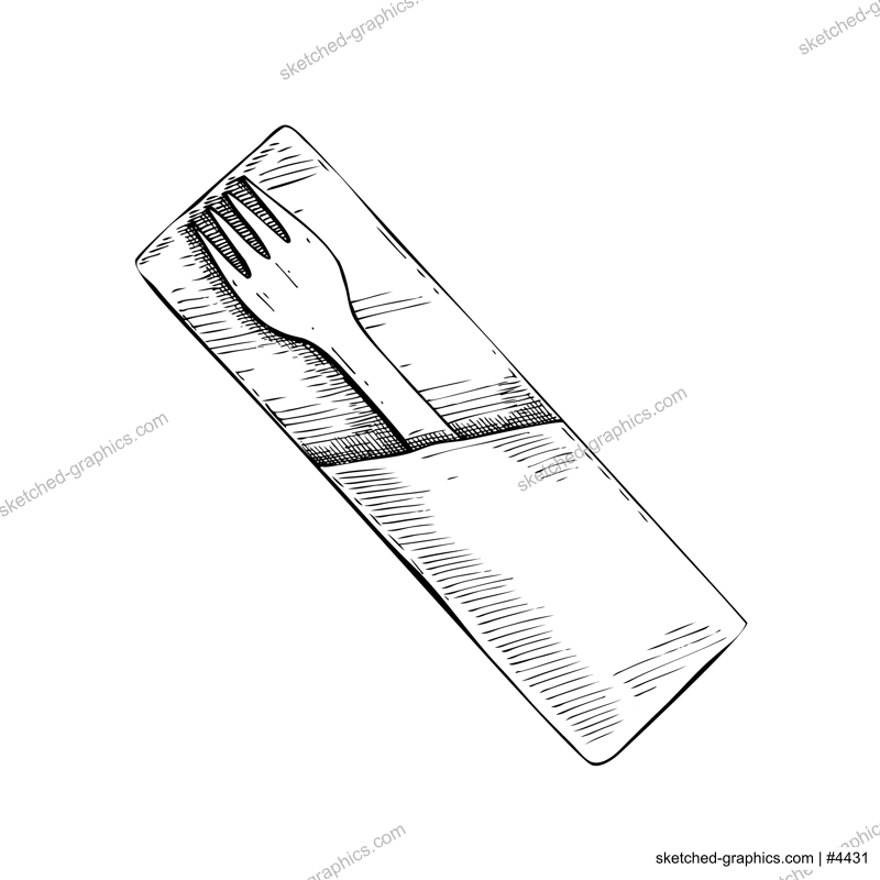 Wooden fork sketch. Food delivery cutlery. Hand drawn vector illustration